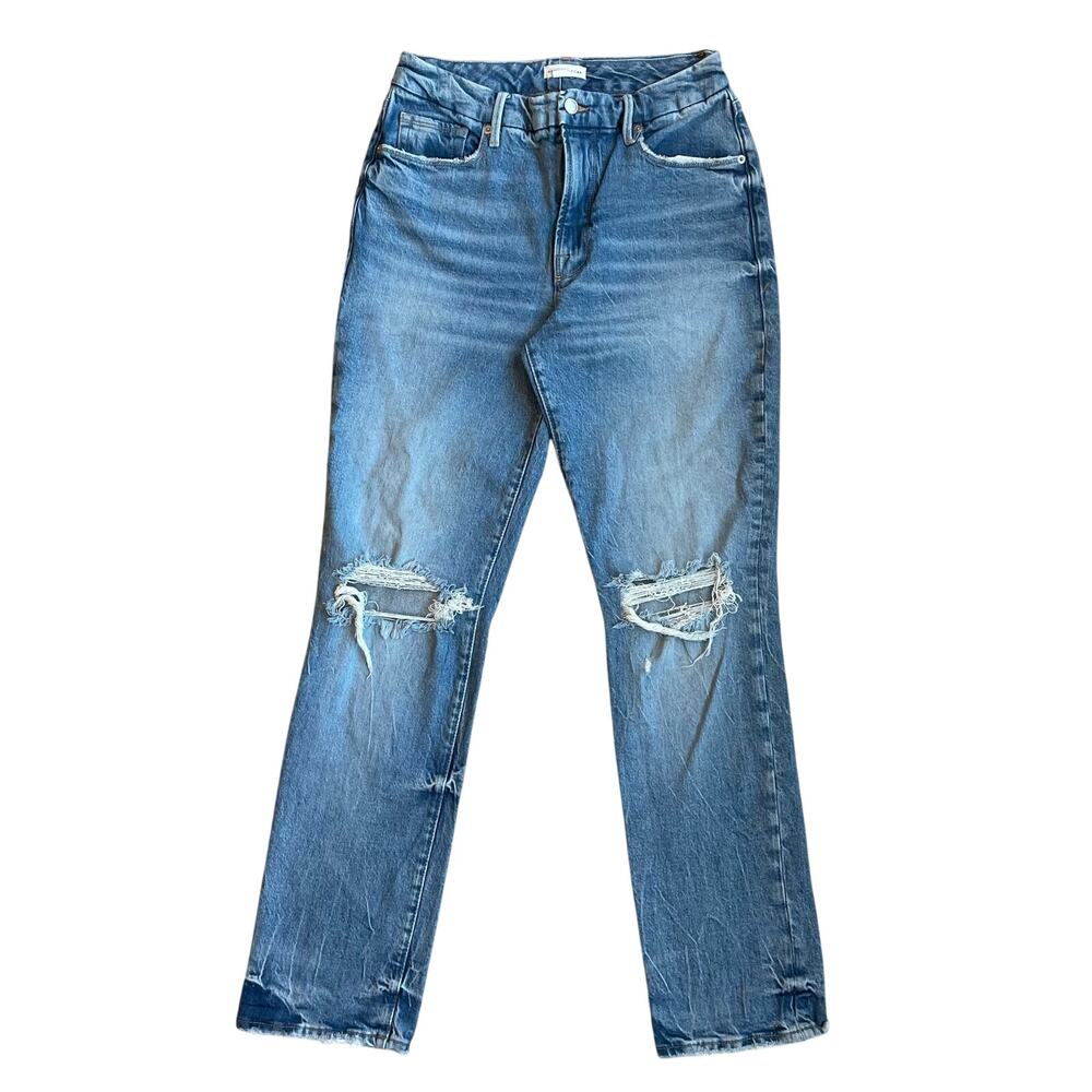Good American 90s Good Icon High Rise Straight Leg Distressed Jeans 6 28